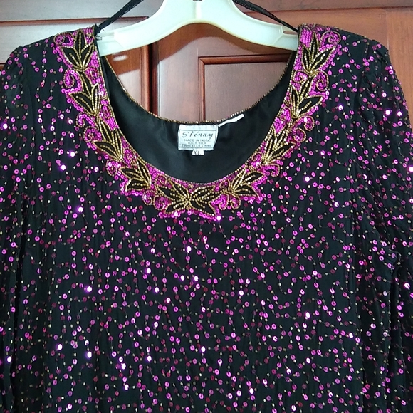stemay Tops - Purple and gold sequins and beaded silk fancy top, blouse